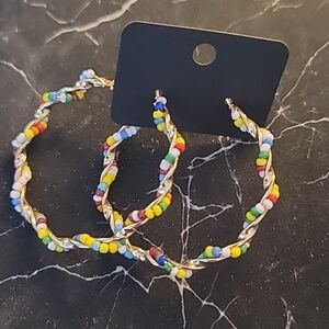NWOT Gold Beaded Hoop Earrings